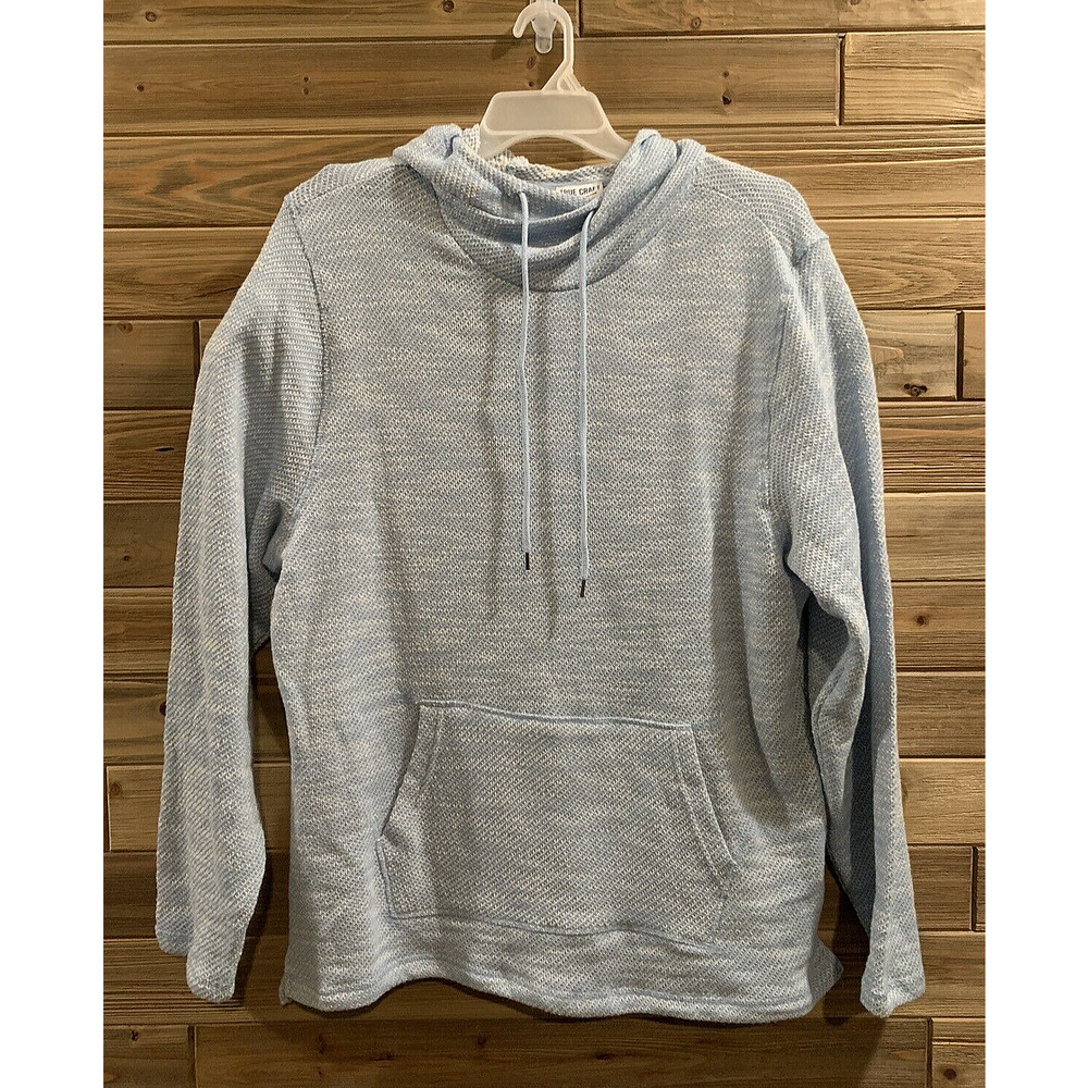 TRUE CRAFT Blue Rain Knit Long Sleeve Hooded Casual Shirt Pullover Men's Size XL